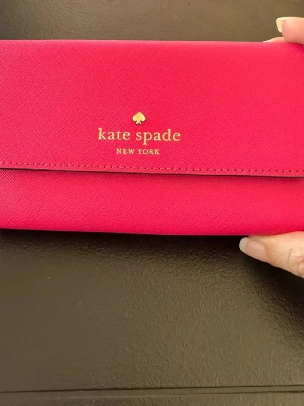kate spade hot pink Saffiano leather continental wallet with gold logo